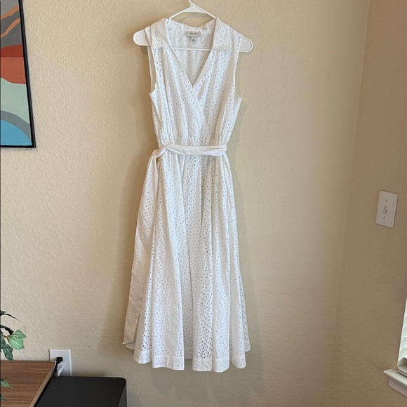 Chic White Eyelet Midi Dress - Picture 1 of 2